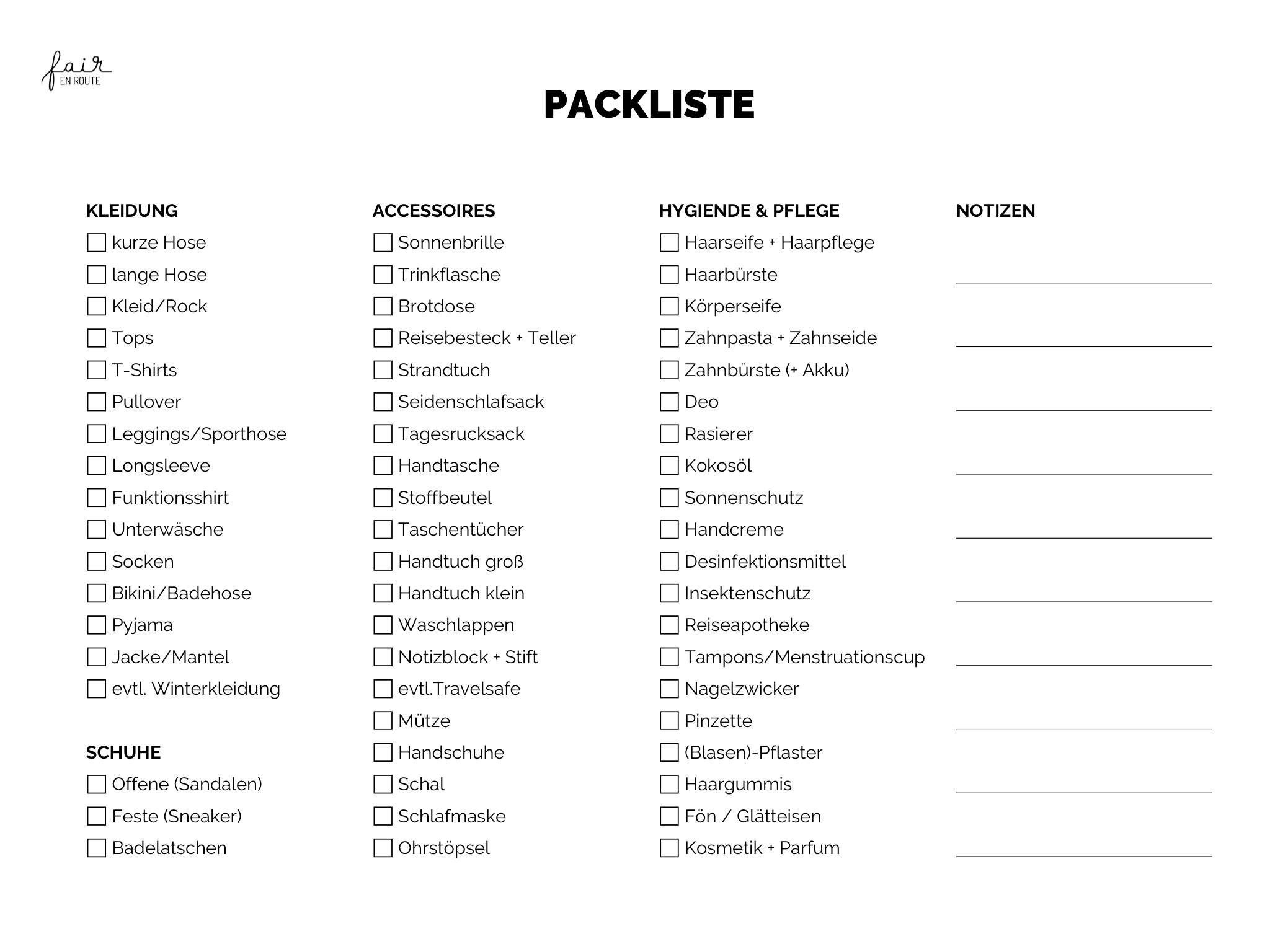Freebie: Unsere Packliste für Traveler (gratis PDF Download)