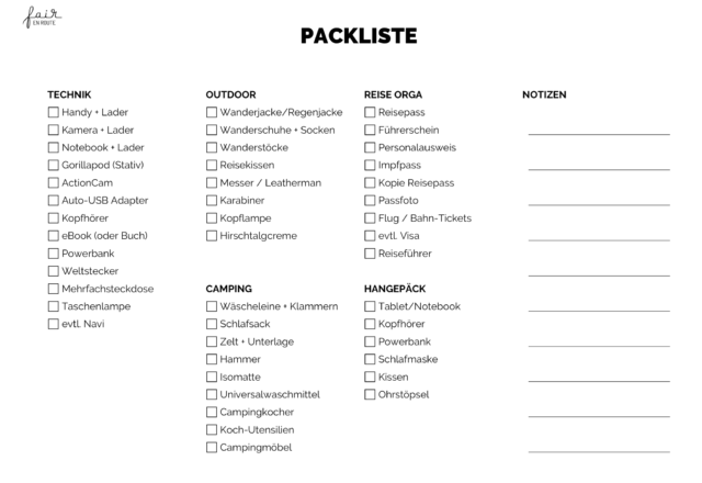 Freebie: Unsere Packliste für Reisende (gratis PDF Download)